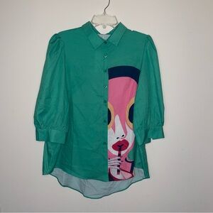 Artistic Green Button Down Shirt
